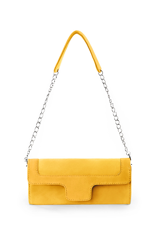Dress clutch for wedding and parties in yellow leather - Top view